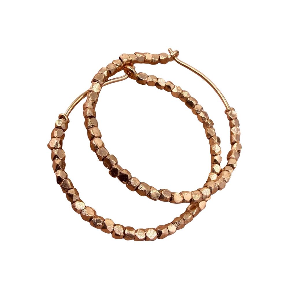 Pyrite Circle Hoop Earrings 925 Sterling Silver Rose Gold Plated 1 Inch